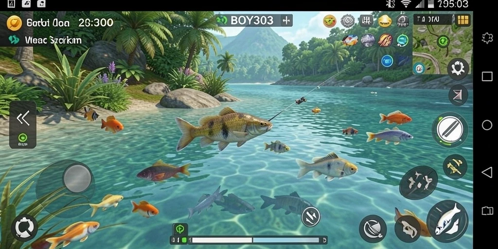 Gameplay BOY303 menampilkan aktivitas memancing yang seru dan interaktif.