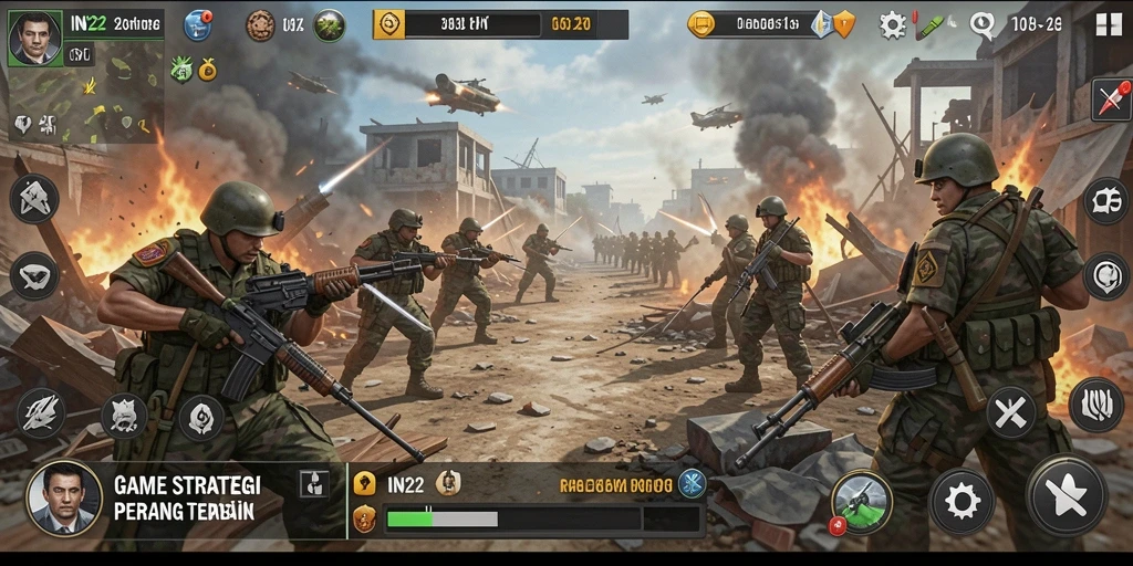 Screenshot IN22 menunjukkan pertempuran strategis yang menegangkan.