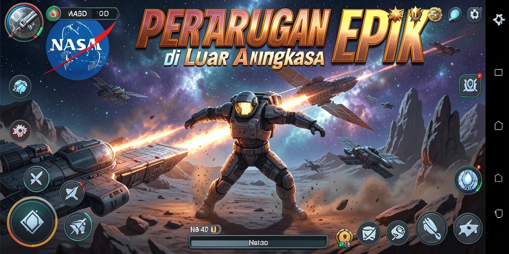 Screenshot gameplay NASA4D menunjukkan duel seru di luar angkasa.