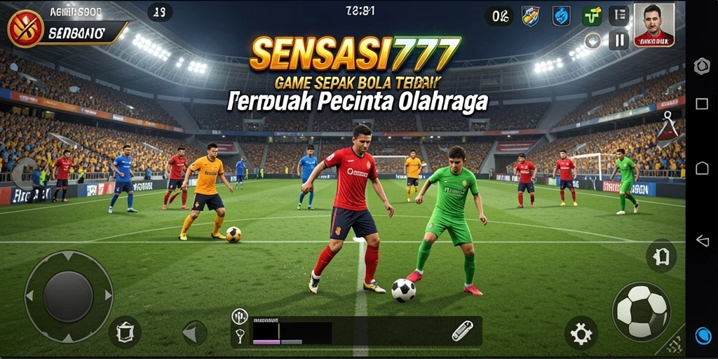 Screenshot SENSASI777 menampilkan aksi permainan sepak bola yang mendebarkan.
