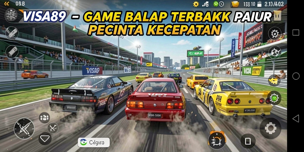 Screenshot menunjukkan aksi balap mendebarkan dalam VISA89.